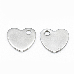 Edelstahl Farbe Anlaufgeschützt 201 Charms aus Edelstahl, leere tag stempeln, Herz, Edelstahl Farbe, 9x10x1 mm, Bohrung: 1.5 mm