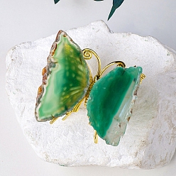 Зеленый Окрашенные и нагретые украшения из кусочков натурального агата, украшение из камня энергии Рейки, бабочка, зелёные, 70x65 мм