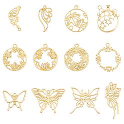 Golden 24 Pcs 12 Styles Zinc Alloy Open Back Bezel Pendants, For DIY UV Resin, Epoxy Resin, Pressed Flower Jewelry, Mixed Shapes, Golden, 2pcs/style