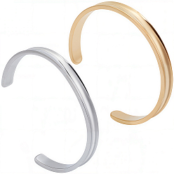 Platinum & Golden 2Pcs 2 Colors Stainless Steel Open Cuff Bangles, Platinum & Golden, Inner Diameter: 2-1/4 inch(5.7cm) x 2-3/8 inch(5.9cm), 1pc/color