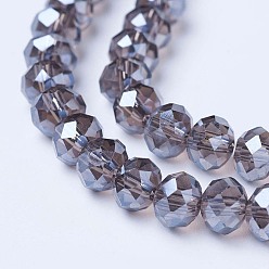 Gray Electroplate Glass Beads Strands, Pearl Luster Plated, Faceted, Rondelle, Gray, 8x6mm, Hole: 1mm, about 65~72pcs/strand, 15.7~16.1 inch(40~41cm)