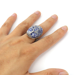 Содалитовое Натуральный содалит, обмотанный медной проволокой, с кольцами из сплава, платина, овальной формы с деревом жизни рисунком, 30x20 мм, внутренний диаметр: 20 мм