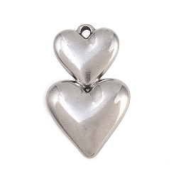 Нержавеющая Сталь Цвет 304 подвески из нержавеющей стали, двойное пышное сердце, кулон в форме сердца, цвет нержавеющей стали, 22.5x13.5x2.5 мм, отверстие : 1.4 мм