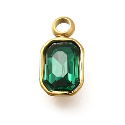 Изумруд 304 подвески из нержавеющей стали, со стразами, реальный 18 k позолоченный, ион платинт(ip), прямоугольные, изумруд, 10.5x5.5x3.5 мм, отверстие : 1.8 мм