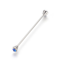 Sapphire Brass Tie Pin, with Rhinestone, Platinum, Sapphire, 64mm, Pin: 1.6mm