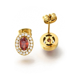 Oval Ионное покрытие (ip) 304 серьги-гвоздики из нержавеющей стали, с кубического циркония, золотые, овальные, 10.8x8.5 мм