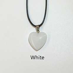 Белый Дым Стеклянный кулон в форме сердца, ожерелья из вощеного шнура для женщин и мужчин, серый, 17.72 дюйм (45 см)