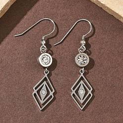 Нержавеющая Сталь Цвет 304 серьги-подвески в форме ромба из нержавеющей стали, цвет нержавеющей стали, 50x11 мм