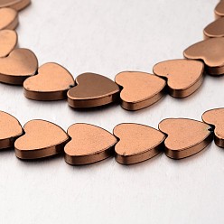 с Покрытием Меди Гальванизировать немагнитных синтетический гематит нитей бисера, сердце, с медным покрытием, 10x10x2 мм, отверстие : 1 мм, около 47 шт / нитка, 15.7 дюйм