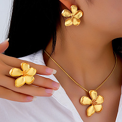 Золотой Ожерелья с подвесками из цветочного сплава, серьги-гвоздики и комплекты колец, золотые, 420 мм