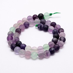 Fluorite Natural Fluorite Bead Strands, Round, Frosted, 12mm, Hole: 1.2mm, about 32pcs/strand, 15.3 inch(39cm)