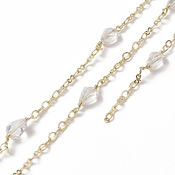 Clear Rack Plating Golden Brass Oval & Infinity Link Chains, with Glass Faceted Beaded, Unwelded, with Card Paper, Clear, 15.5~16.5x5~6x5~6mm