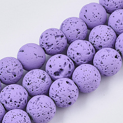Dark Orchid Spray Painted Natural Lava Rock Beads Strands, Round, Dark Orchid, 6~7mm, Hole: 0.7mm, about 59~62pcs/Strand, 15.75 inch(40cm)