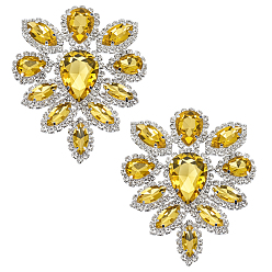 Свет Топаз 2стеклянные кабошоны со стразами, плоская задняя и задняя, слеза, светлый топаз, 77x63x8 мм