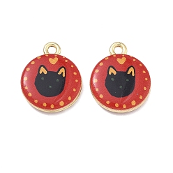 Плоский Круглый Печатные подвески сплава, стойки покрытие, без кадмия, без никеля и без свинца, золотые, плоский круглый с подвесками в форме кошки, 18x15x3.5 мм, отверстие : 1.8 мм