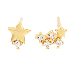 Настоящее золото 18K 925 серьги-гвоздики из стерлингового серебра с микропаве из прозрачных кубических цирконий для женщин, звезда, реальный 18 k позолоченный, 5~6.5x5~7.5 мм