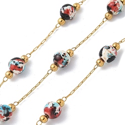 Разноцветный Ионное покрытие (ip) 304 звенья цепи из нержавеющей стали, пайки, с фарфоровыми бусинами и катушкой, реальный 18 k позолоченный, красочный, 2.5x1x0.2 мм, около 32.81 футов (10 м) / рулон