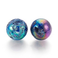 Cyan Electroplated Natural Quartz Home Display Decorations, Multi-color Plated, Round, Cyan, 38~40mm