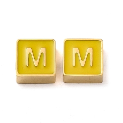 Letter M 304 aus Stahl-Email-Perlen, echt 14 k vergoldet, Quadrat mit Buchstaben, Buchstabe m, 8x8x4 mm, Bohrung: 2 mm