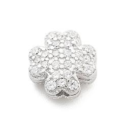 Платина 925 бусины из стерлингового серебра с микропаве, прозрачные бусины из кубического циркония, клевер, родий, платина, 8x8x3.5 мм, отверстие : 1.2 мм