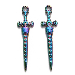 Rainbow Color 304 подвески из нержавеющей стали, очарование меча, Радуга цветов, 40x10.5x2.5 мм, отверстие : 2.5 мм