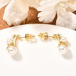 Круглые 304 из нержавеющей стали серьги, с жемчугом из раковины , реальный 18 k позолоченный, круглые, 19x8.5 мм