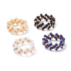 Black 4Pcs 4 Colors Glass Seed Beads Braided Finger Rings Set for Women, Black, US Size 8 1/2(18.5mm)