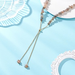 Золотой Регулируемые колье из натуральных бусин, состоящих из нескольких лунных камней, 304 цепочка-слайдер из нержавеющей стали, золотые, 17.87~27.17 дюйм (45.4~69 см)