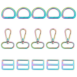 Rainbow Color 15 шт. 3 стиль радужный цвет цинковый сплав поворотные застежки, с d-кольцами, ползунковые пряжки, для аксессуаров для замены сумок, 4.7~50x4.7~31.5x3.6~6 мм, 3 стиль, 5 шт / стиль