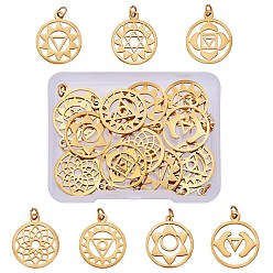 Золотой 14шт 7стиль 304 подвески из нержавеющей стали, чакра, плоско-круглые, золотые, 22.5x19x1 мм, отверстие : 3 мм, 2 шт / стиль
