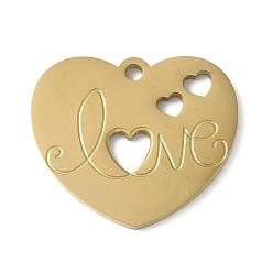 Настоящее золото 18K 304 из нержавеющей стали филигранные подвески, сердце со словами-подвесками, реальный 18 k позолоченный, 21x24x1.5 мм, отверстие : 2 мм