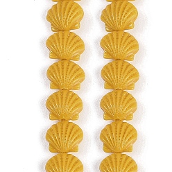 (932FM) Темно-синий аква-матовый с подкладкой Нити резных бусин синтетического коралла, формы раковины, темно-золотистые, 11~11.5x9x6.5 мм, отверстие : 1 мм, около 30 шт / нитка, 10.71'' (27.2 см)