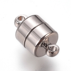 Platinum Brass Magnetic Clasps with Loops, Long-Lasting Plated, Column, Platinum, 11x6.5mm, Hole: 1.2mm