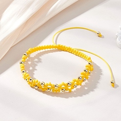 Желтый Стекло плетеные из бисера браслеты, с латунной бисера, круглые, желтые, внутренний диаметр: 2.17~3.15 дюйм (5.5~8 см)