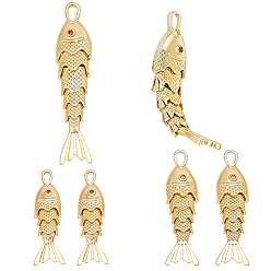 Real 18K Gold Plated 6Pcs 3 Styles Brass Micro Pave Cubic Zirconia Pendants, Fish Charms, Rack Plating, Long-Lasting Plated, Lead Free & Cadmium Free, Real 18K Gold Plated, 27~45.5x8.5~10x5.5~7mm, Hole: 2.5~3.5x1.5~2mm