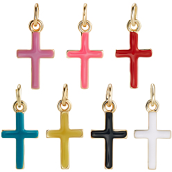 (52) Непрозрачная лаванда 14 шт. 7 цвета настоящие 18 экологичные подвески из латуни с покрытием из золота 925 пробы, долговечный, с прыжковых колец, без свинца и без кадмия, крест очарование, разноцветные, 15x8x3 мм, отверстие : 3.4 мм, 2 шт / цвет