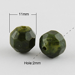 Темно-оливково-зеленый Акриловые бусины, Стиль имитация драгоценных камней, граненые, круглые, темно-оливковый зеленый, 11 мм, Отверстие : 2 мм , около 540 шт / 500 г