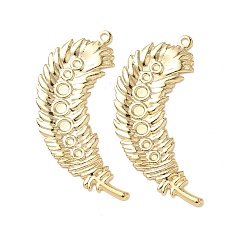 Настоящее золото 24K Латунные подвески кабошоны оправы, без свинца и без кадмия, перо, реальный 24 k позолоченный, лоток: 1.5 мм и 2.5 мм, 36.5x13.5x1.5 мм, отверстие : 1.4 мм