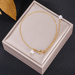 Круглые Браслеты на ногу из нержавеющей стали, латуни и пластика с жемчугом, золотые, круглые, 8-1/4 дюйм (210 мм)