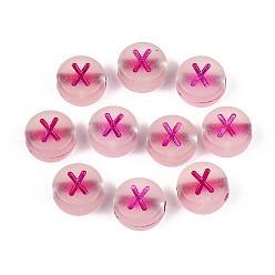 Letter X Светящиеся матовые акриловые бусины, гальваническим, плоские круглые с буквы, светится в темноте, Письмо X, 10x5 мм, отверстие : 2 мм, Около 1390 шт / 500 г