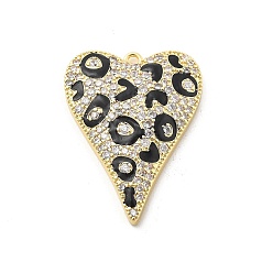 Настоящее золото 18K Латунные микропаве прозрачные подвески с фианитом, сердце прелести, с эмалевым леопардовым принтом, стойки покрытие, долговечный, без свинца и без кадмия, реальный 18 k позолоченный, 29.5x22x4.5 мм, отверстие : 1.6 мм