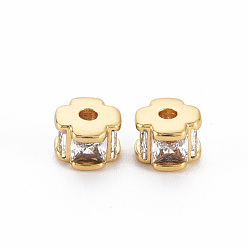 Echt 18 k vergoldet Messing klare kubikzirkonia perlen, Nickel frei, Blume, echt 18 k vergoldet, 5.5x5.5x4 mm, Bohrung: 1.4 mm