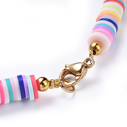 Mixed Color Handmade Polymer Clay Heishi Beaded Necklaces, with Brass Spacer Beads and 304 Stainless Steel Findings, Mixed Color, 15.9~16.1 inch(40.5~41cm)