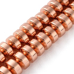 Гальванический Розовый Золотой Гальванические нити из синтетических немагнитных гематитовых бусин, блюдце бусины, покрытием из розового золота, 8x3.5 мм, отверстие : 1 мм, около 85~86 шт / нитка, 15.94 дюйм (40.5 см)