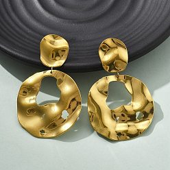 Плоский Круглый 304 серьги-гвоздики из нержавеющей стали для женщин, ионное покрытие (ip), реальный 14 k позолоченный, плоско-круглые, 61x39 мм