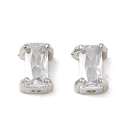 Platine Pavé de perles de zircone cubique transparentes en laiton, rectangle, crémaillère plaquage, plaqué longue durée, platine, 6x4.5x4.3mm, Trou: 1mm