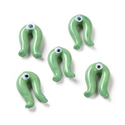 Medium Sea Green Handmade Evil Eye Lampwork Beads, Half Drilled, Arch, Horseshoe, Medium Sea Green, 27x18x9.5mm, Hole: 1.5mm
