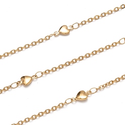 Золотой Ионное покрытие (IP) 304 цепи из нержавеющей стали с сердечником, пайки, с катушкой, золотые, ссылка: 2.5x2x0.5 mm, Сердце: 10x5x2 mm, около 16.4 футов (5 м) / рулон