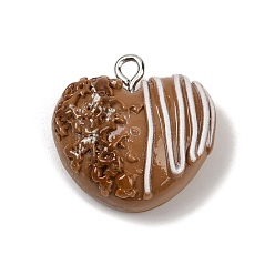 Food Непрозрачные подвески смолы, имитировать хлеб, с платиново-железными петлями, шоколадная булочка, 20x20.5x10 мм, отверстие : 2 мм