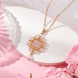 Лавандовый румянец Ожерелья с подвесками из цветочного бисера ручной работы и стеклянных бусин цвета AB, с 304 ювелирными изделиями из нержавеющей стали для женщин, золотые, лавандовый румянец, 17.83 дюйм (45.3 см)